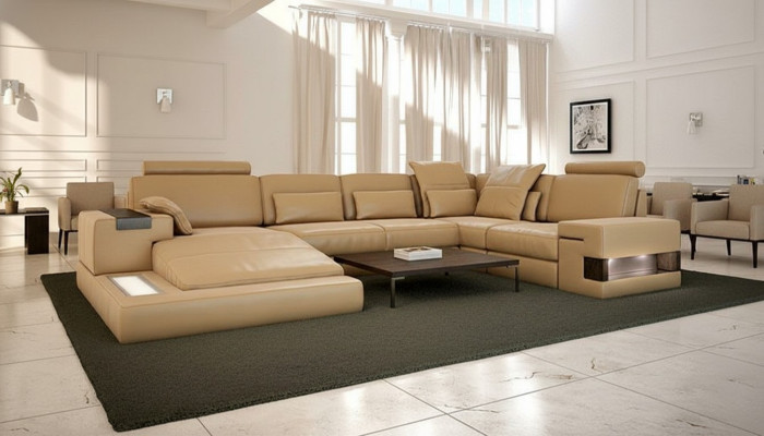 Design upholstery modern leather bed function new fabric corner sofa U-shaped sofa couch