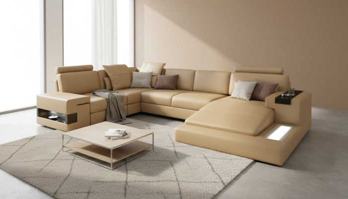 Sectional U-shaped sofa living room landscape upholstery bed function modern design new