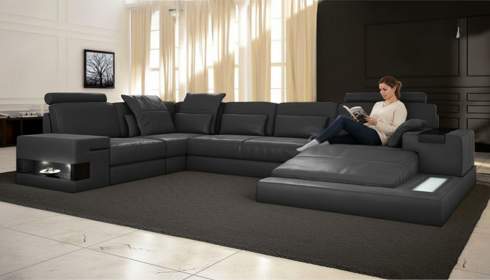 Sectional sofa U-shape couch design upholstery fabric new living area with bed function textile