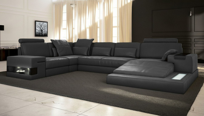 Sectional sofa U-shape couch design upholstery fabric new living area with bed function textile