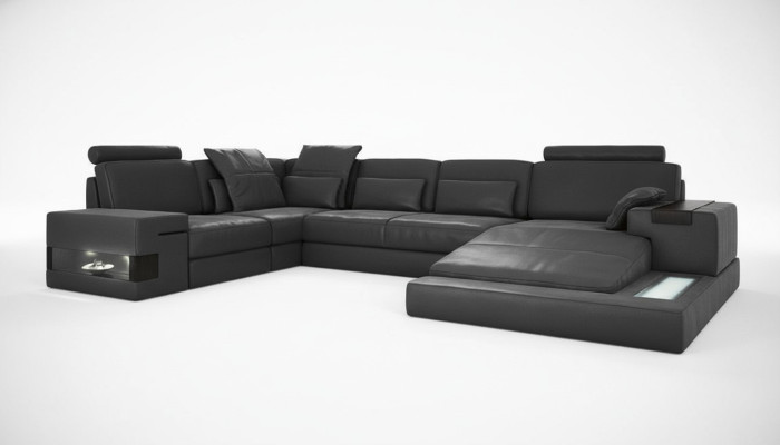 Sectional sofa U-shape couch design upholstery fabric new living area with bed function textile