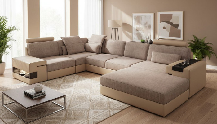Sofas corner sofa leather living room wood area stool modern L shape NEW set