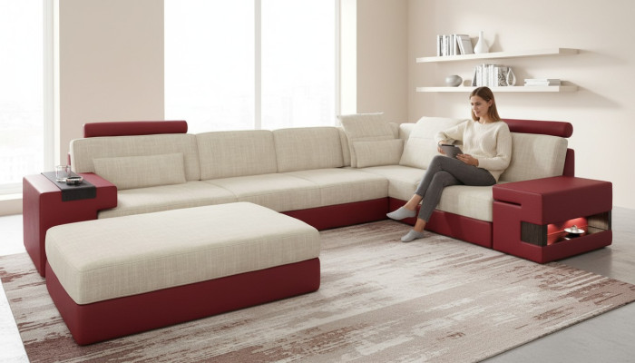 Modern sofa corner set L-shaped upholstered sofas couches couch stool living furniture