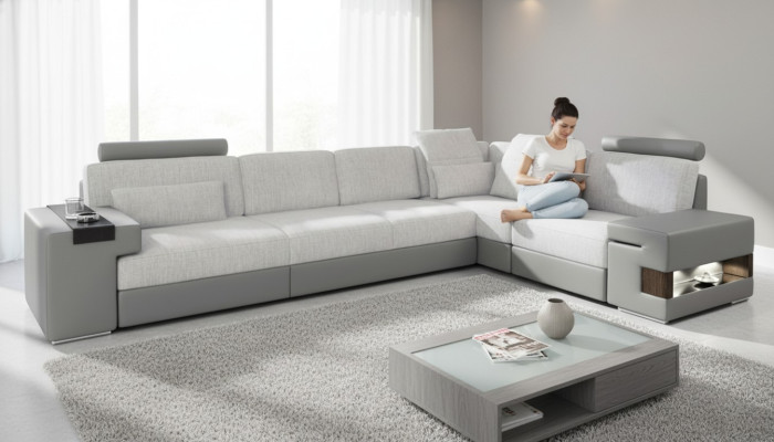 Modern design sofa L-shape sofas gray NEW couch corner leather living room couches