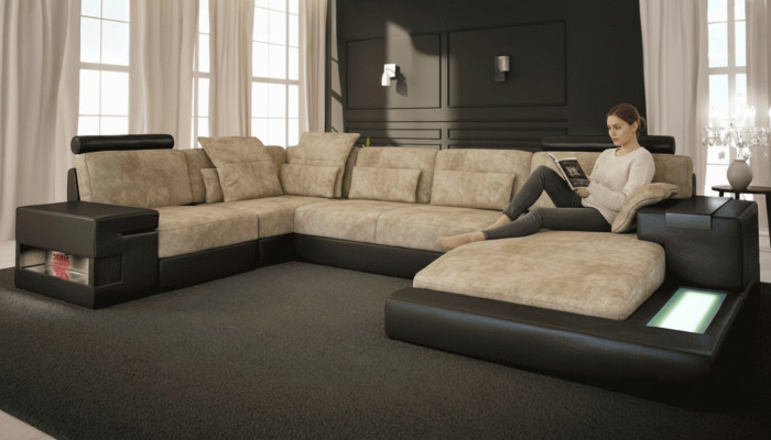 Sectional sofa large living landscape couch sofa upholstery seat leather U-shape living room new