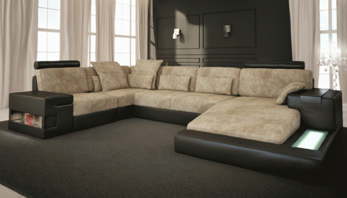 Sectional sofa large living landscape couch sofa upholstery seat leather U-shape living room new