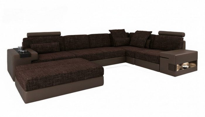 Modern designer corner sofa L-shaped furniture, textiles with stool 2-piece set new