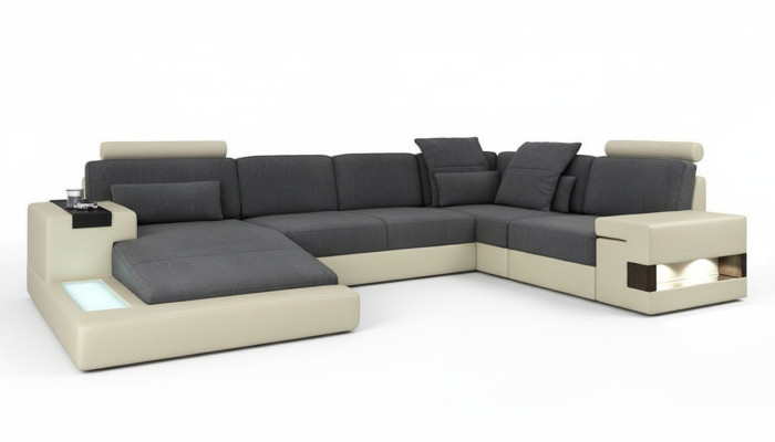 Living room designer couch upholstered leather/fabric seat modern U-shaped corner sofa