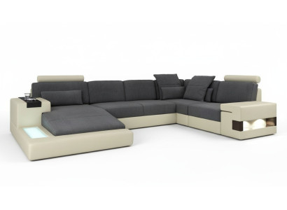 Living room designer couch upholstered leather/fabric seat modern U-shaped corner sofa