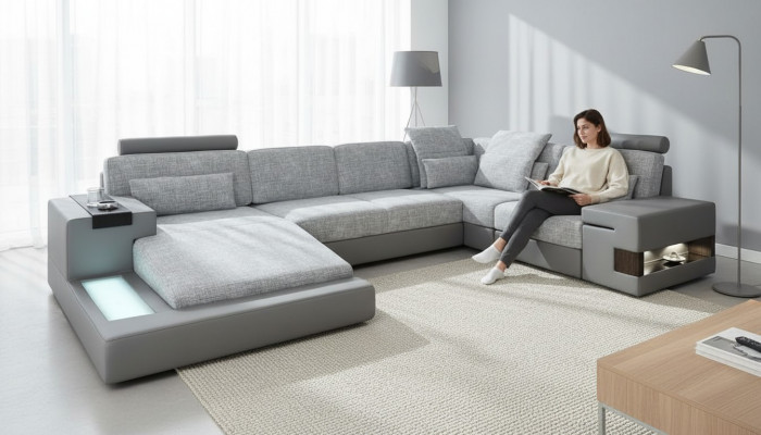 U-shape furniture sofa bed features upholstery textile modern design corner sofa new sofa