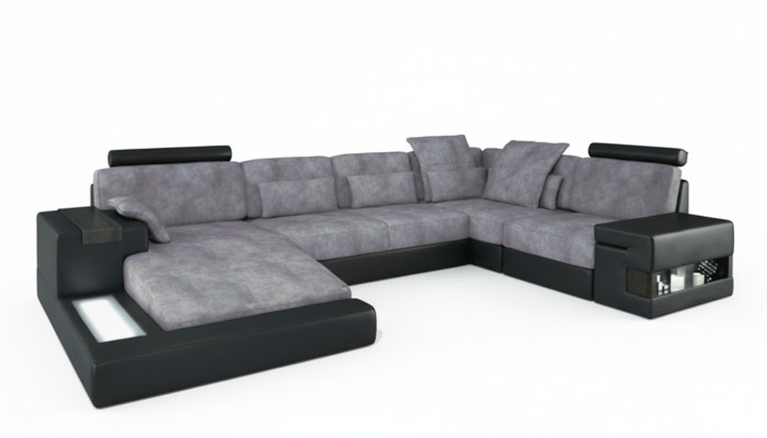 Modern designer luxury textile sofa U-shaped furniture with bed function grey NEW