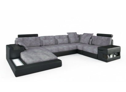 Modern designer luxury textile sofa U-shaped furniture with bed function grey NEW