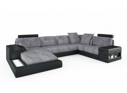 Modern designer luxury textile sofa U-shaped furniture with bed function grey NEW
