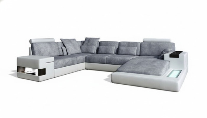 Modern textile sofa U-shape furniture with bed functions storage gray NEW