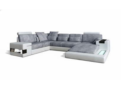 Modern textile sofa U-shape furniture with bed functions storage gray NEW