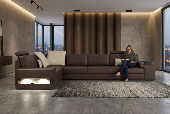 Living room brown furniture textile sofas corner sofa L-shaped couch upholstered furniture sofa bed