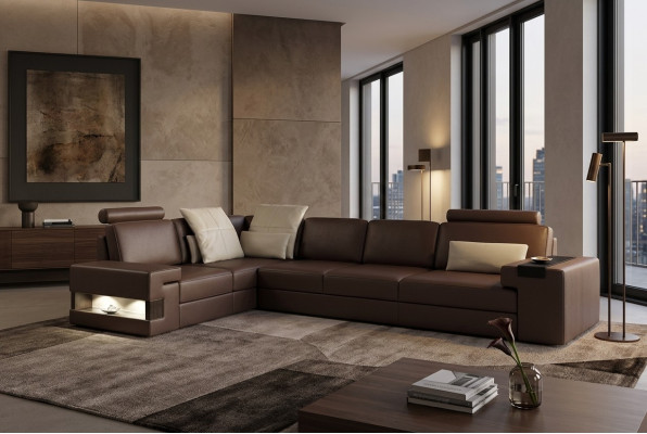 Living room brown furniture textile sofas corner sofa L-shaped couch upholstered furniture sofa bed
