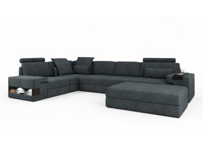 Design sofa couch corner with ottoman upholstered furniture living room L-shape modern luxury