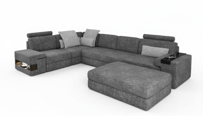 Living room L-shape modern elegant design couch corner sofa stool upholstered furniture NEW