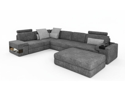 Living room L-shape modern elegant design couch corner sofa stool upholstered furniture NEW