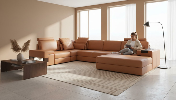 Modern luxury sofa corner set L-shaped upholstered leather furniture leather sofa