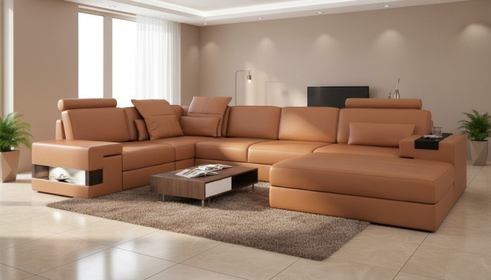 Modern luxury sofa corner set L-shaped upholstered leather furniture leather sofa