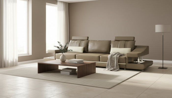 Modern designer luxury sofa, 3-seater furniture, upholstered leather brown, large sofas couches