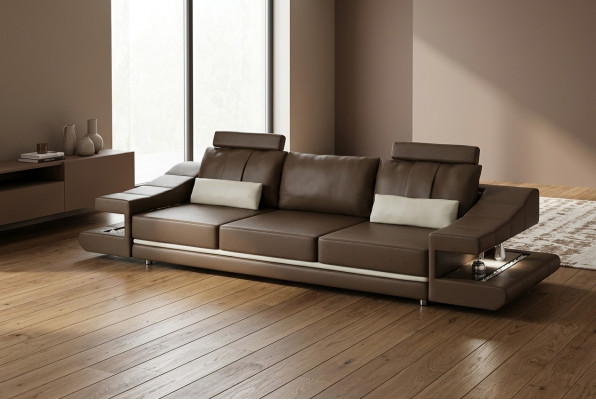 Modern luxury designer sofa, 3-seater furniture, upholstered textile, brown corner couches