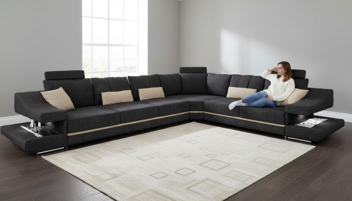 Living room textile black sofa sofas L-shape seat color corner sofa couch upholstered furniture