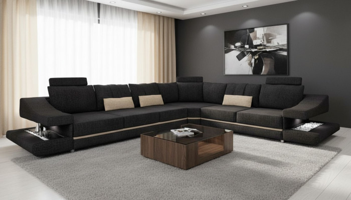 Living room textile black sofa sofas L-shape seat color corner sofa couch upholstered furniture