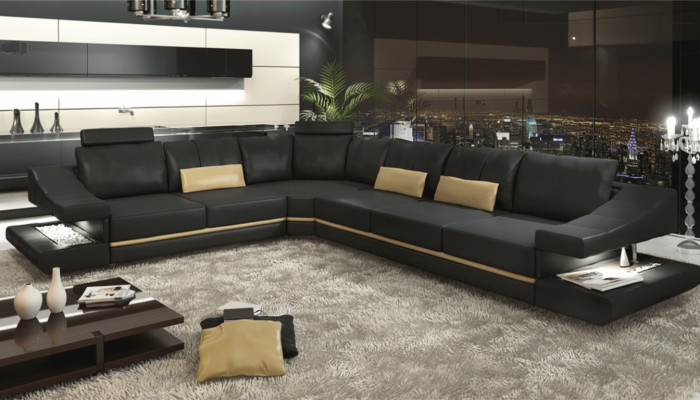 Living Room Textile L-Shape Sofas Black NEW Corner Sofa Couch Upholstered Furniture