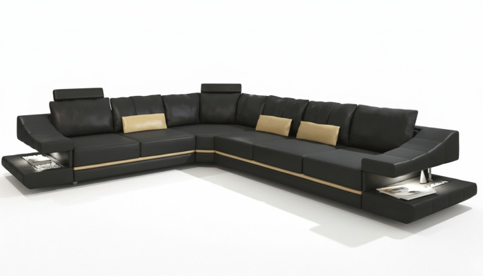 Living Room Textile L-Shape Sofas Black NEW Corner Sofa Couch Upholstered Furniture