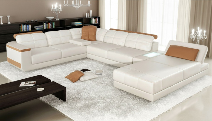 Sectional U-shaped sofa couch textile sofas design living area bed function leather