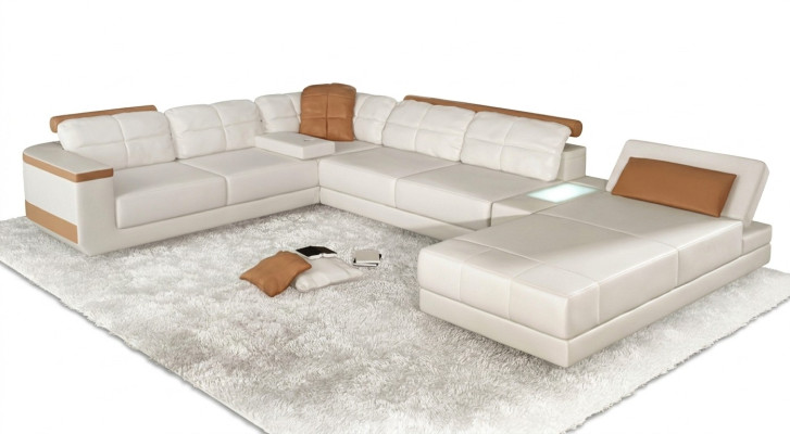 Sectional U-shaped sofa couch textile sofas design living area bed function leather