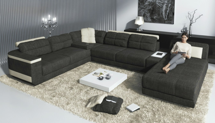 Designer U-shape corner sofa XXL living landscape sofa couch upholstered sofa corner new