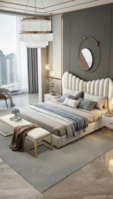 Modern luxury beds upholstered leather textile high-quality bedroom bed