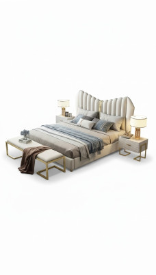 Modern luxury beds upholstered leather textile high-quality bedroom bed