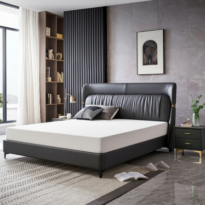 Luxury bed, bedroom, leather upholstery, decorative double beds, metal design
