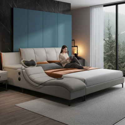 Multifunction double luxury design leather bed cushion beds hotel sound new