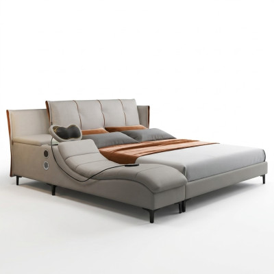 Multifunction double luxury design leather bed cushion beds hotel sound new