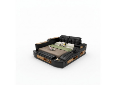 Design leather beds hotel double multifunction bed Bluetooth speakers luxury