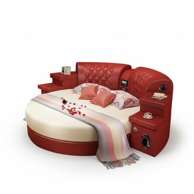 Round bed, round beds, multifunctional, hotel, upholstery, LED, shelf, king size