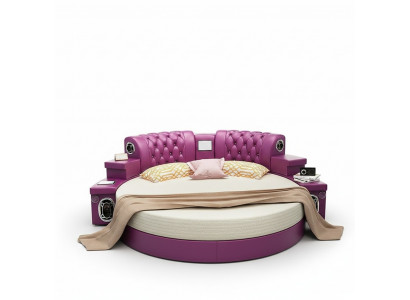 Round king-size bed round beds multifunction hotel upholstery leather shelf