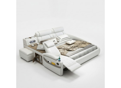 Design Bed XXL Big Beds Leather Hotel Upholstery 180x200cm Multifunction