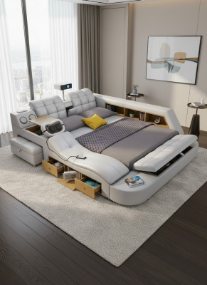 Multifunction Deluxe Beds Massage Bed Hotel Upholstery LED USB Radio