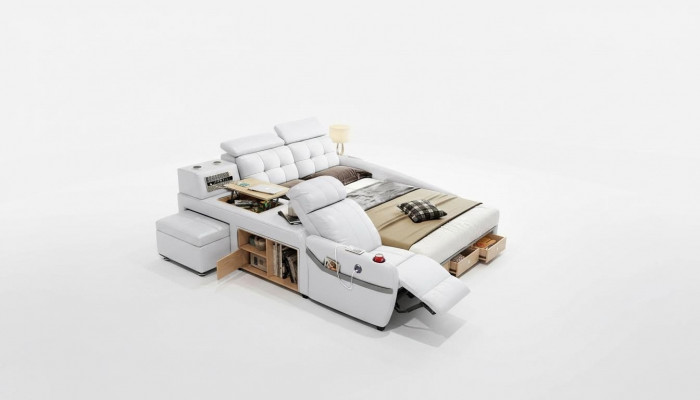 Bed Massage Lounger Multifunction Beds Upholstery USB Shelf Leather Upholstery Luxury