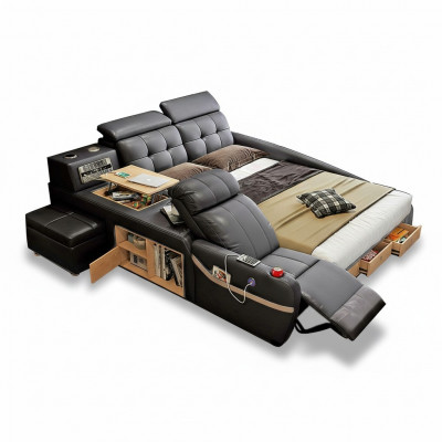 Multifunction Deluxe Beds Massage Function Bed Hotel Upholstered LED USB Radio