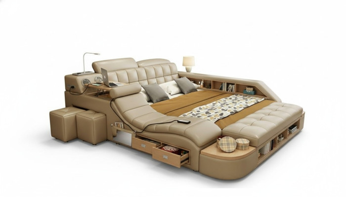 Multifunctional Beds Luxury Leather Bed Upholstery Modern Hotel Massage Function New