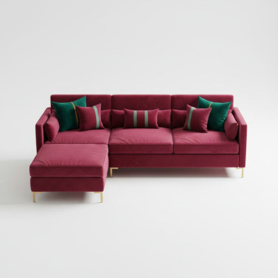 Corner sofa in L-shape, relaxing velvet, solid wood seating design couch lounge new