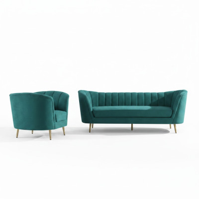 Seat Design Couch Lounge Sofa 2-Seater Living Landscape Relax Velvet Solid Wood